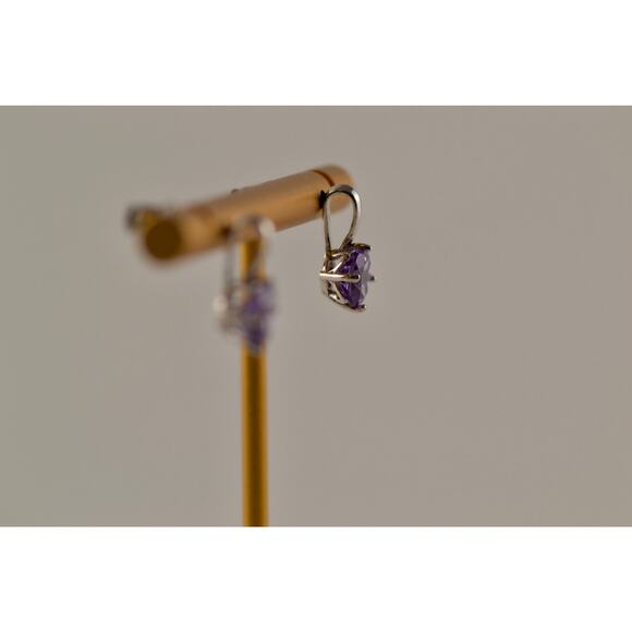 Sterling Silver Amethyst Earrings Drop Dangle Round Cut Made in China 925 - Picture 7 of 9